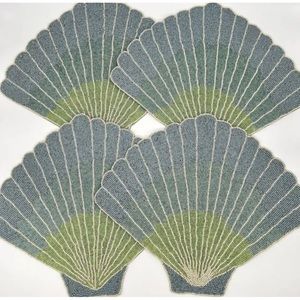 x4 NICOLE MILLER Coastal Beach Seashell Beaded Charger Beaded Placemat Set